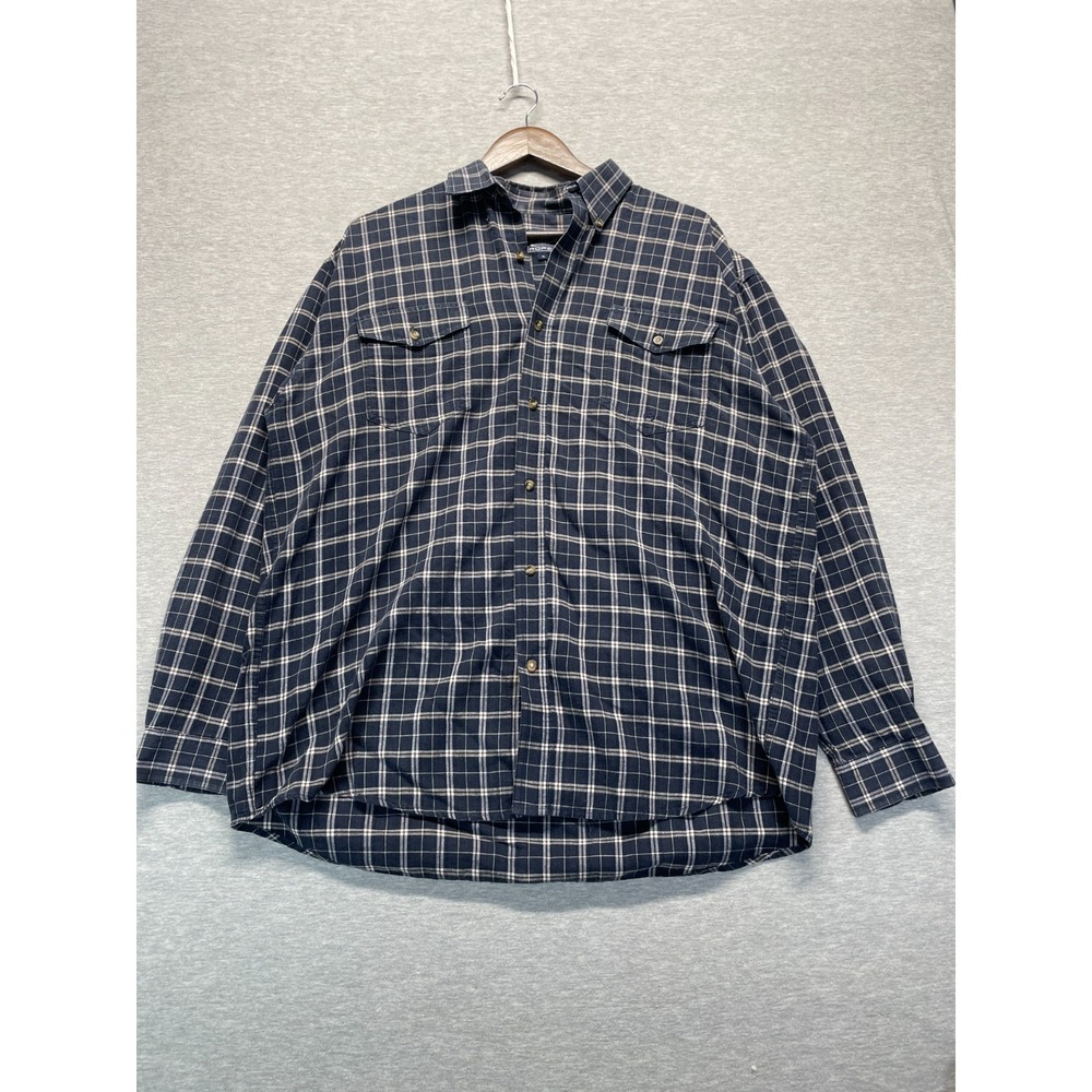 Roper Casual Shirt Mens XL Navy Blue Plaid Flap Pockets Collared Button Down